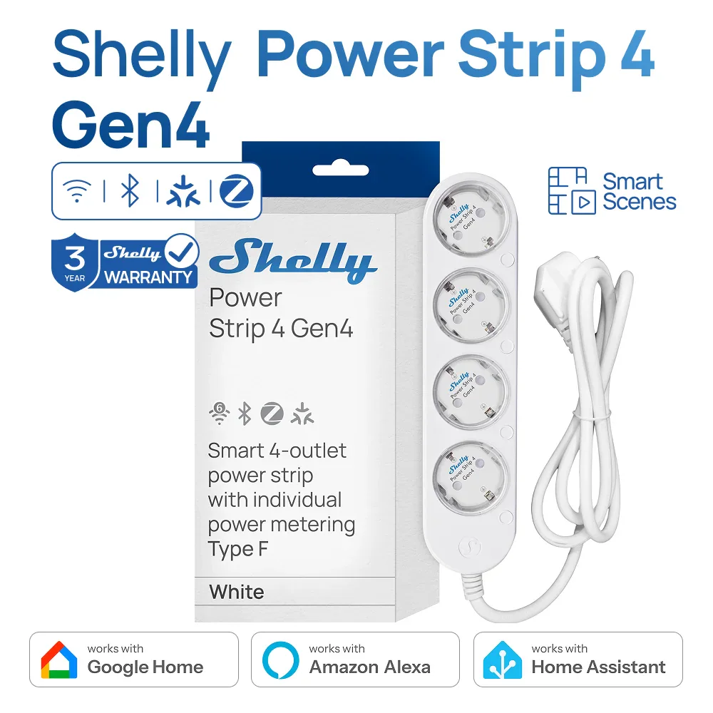 Shelly Power Strip 4 Gen4 — умный сетевой фильтр на четыре розетки