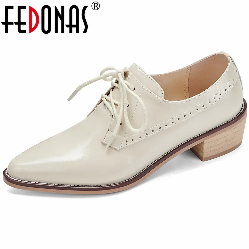 FEDONAS — женские кожаные туфли на устойчивом каблуке