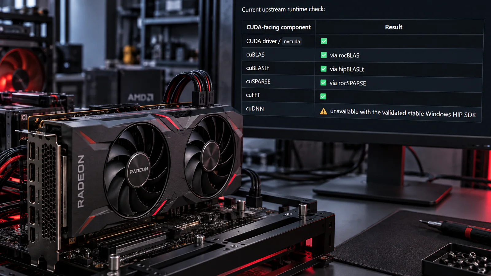 CUDA запустили на Radeon RX 9060 XT в Windows, но пока далеко не всю